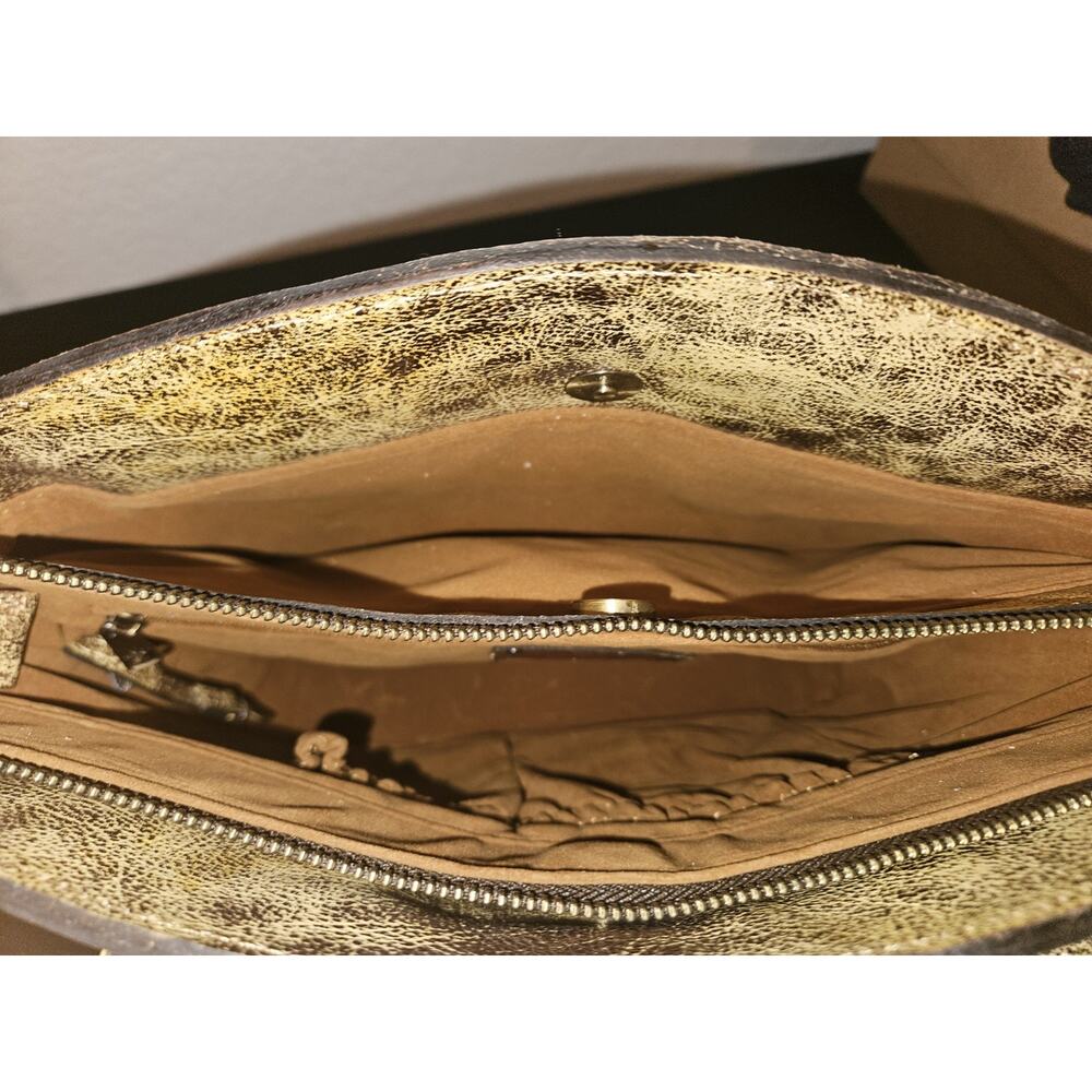 Patricia Nash Burnished Tooled Zorita Satchel Bag Metallic gold finish 14x10x4 - Picture 14 of 15